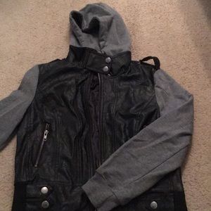 Leather sweatshirt jacket